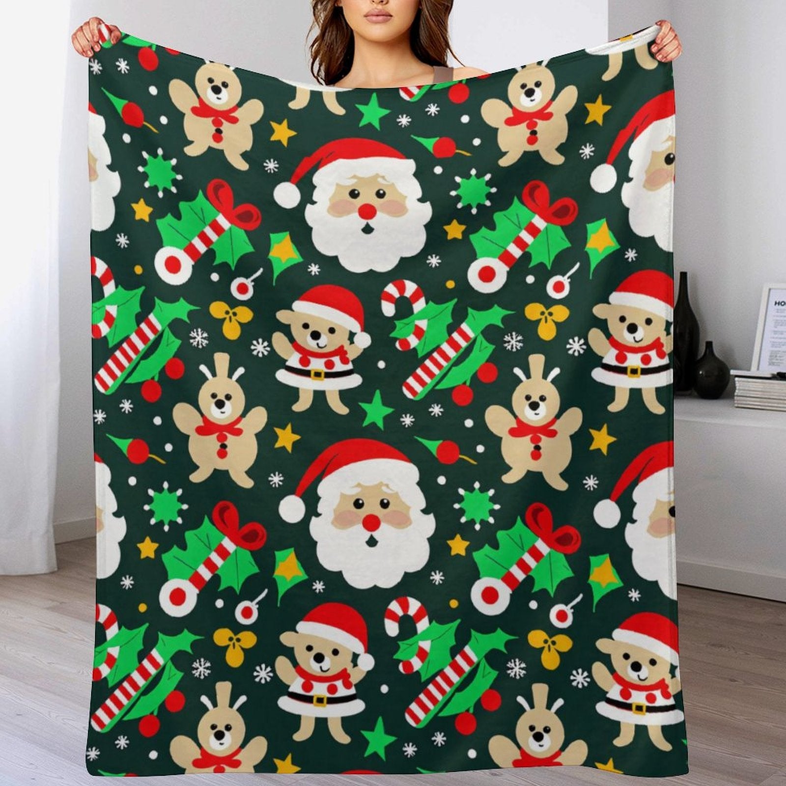 Buysing Customerized Personalized Blanket Custom Valentine's Day Gift for Mom Dad Girlfriend Boyfriend Wife Husband-
Christmas Gift Santa Claus Elk Green