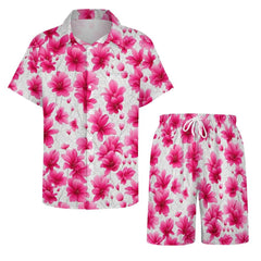 Buysing Men's Pink Flower Short Sleeve Hawaiian Shirt Summer