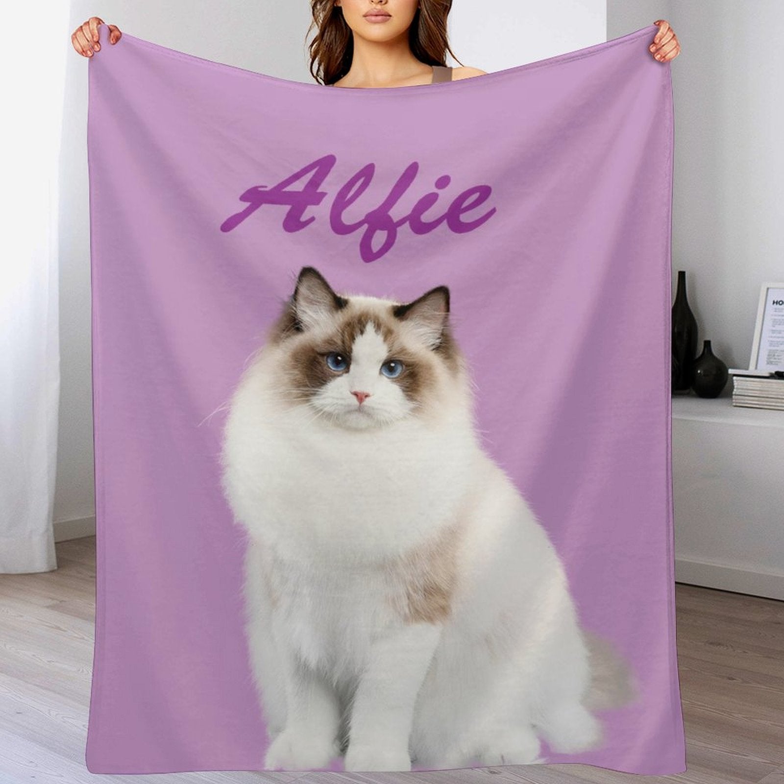 Buysing Customerized Personalized Blanket Custom Valentine's Day Gift for Mom Dad Girlfriend Boyfriend Wife Husband-
Purple (cat)