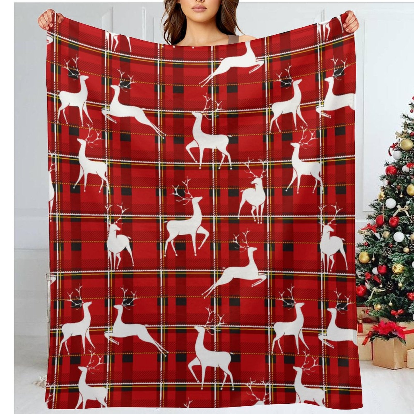 Buysing Customerized Personalized Blanket Custom Valentine's Day Gift for Mom Dad Girlfriend Boyfriend Wife Husband-
Christmas Gift Elk Red