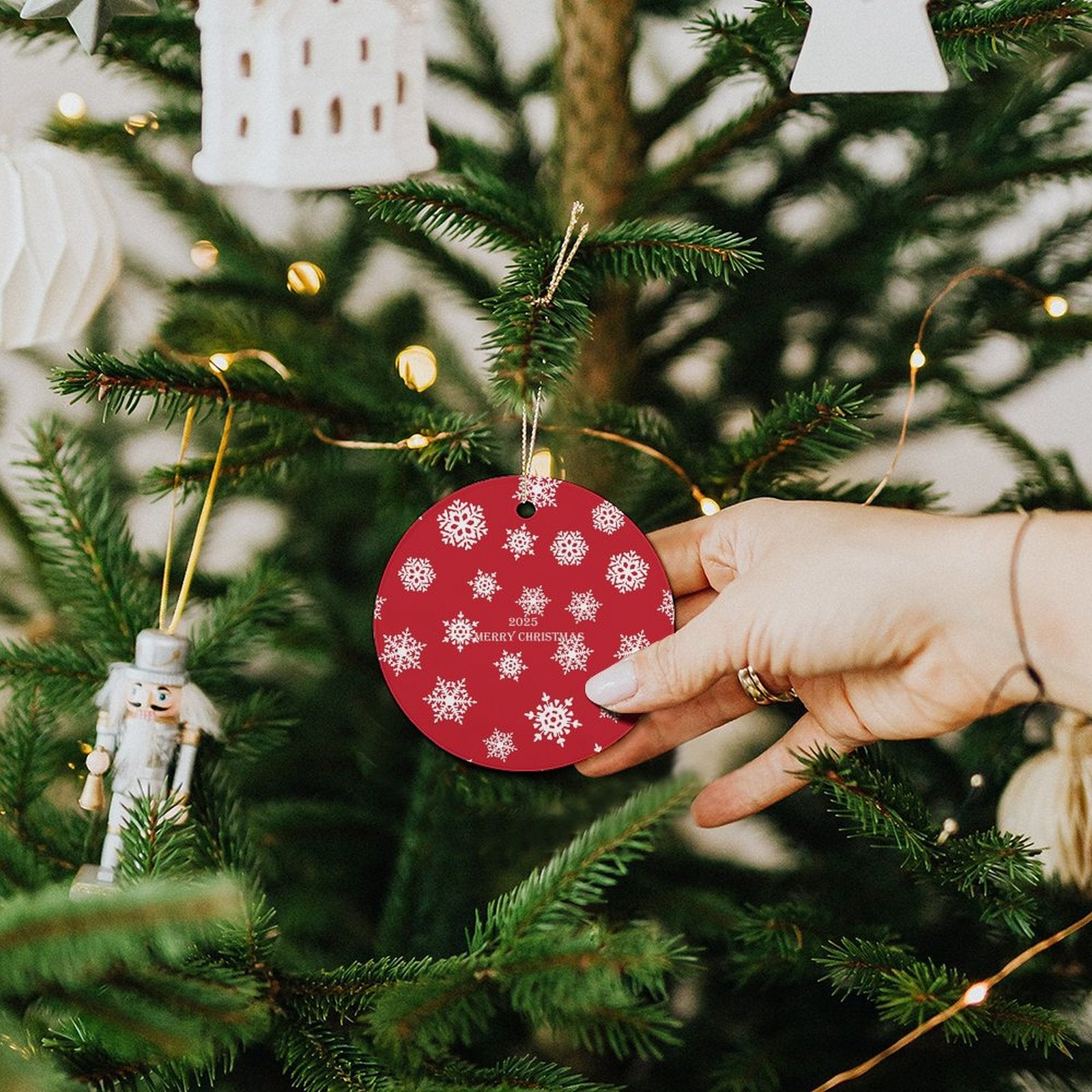 Buysing Christmas Day-Christmas Tree Hanging Decorations Red-Snowflake