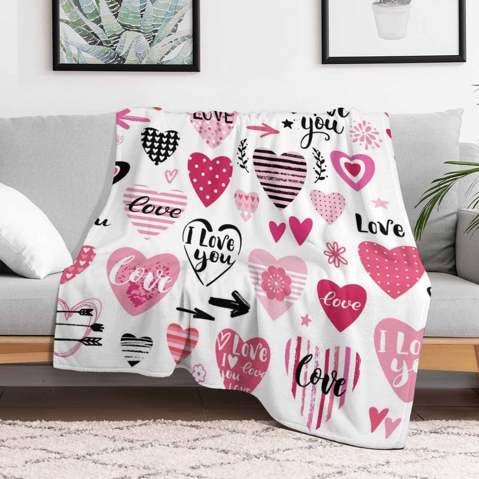 Buysing Customerized Personalized Blanket Custom Valentine's Day Gift for Mom Dad Girlfriend Boyfriend Wife Husband-heart i love you