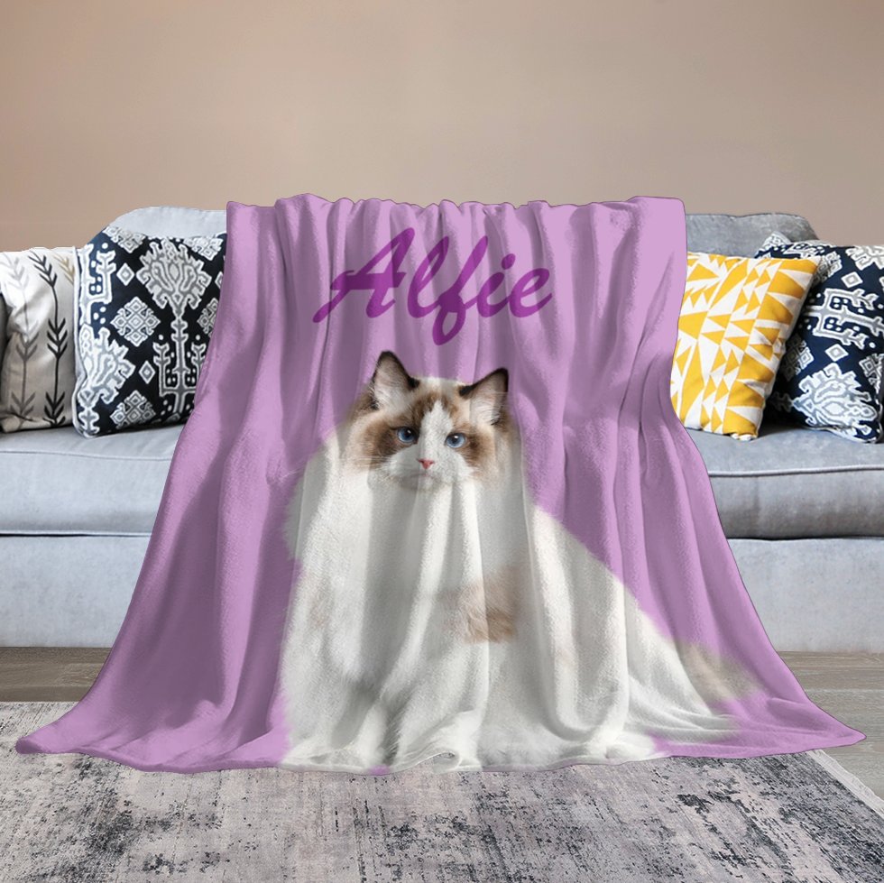 Buysing Customerized Personalized Blanket Custom Valentine's Day Gift for Mom Dad Girlfriend Boyfriend Wife Husband-
Purple (cat)