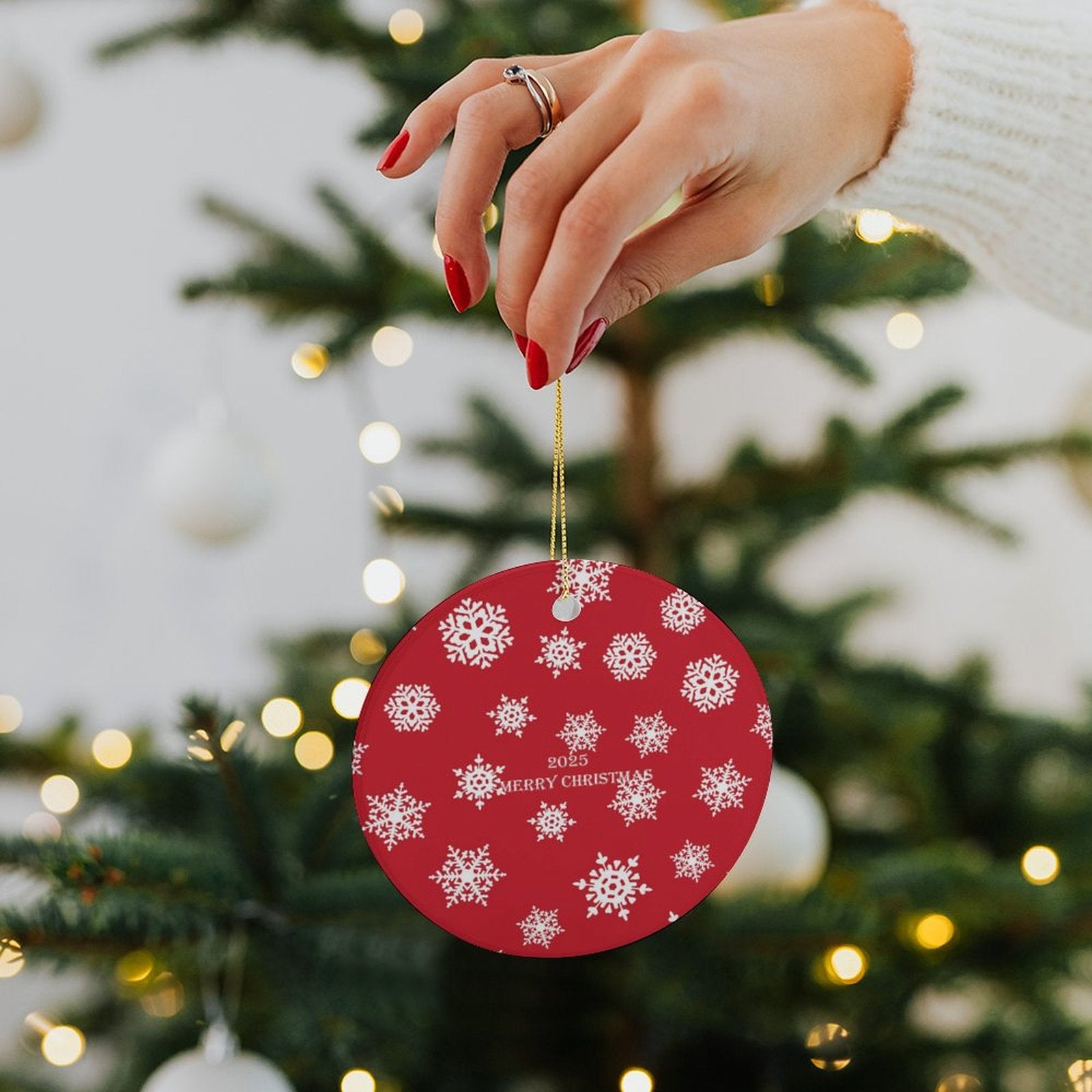 Buysing Christmas Day-Christmas Tree Hanging Decorations Red-Snowflake