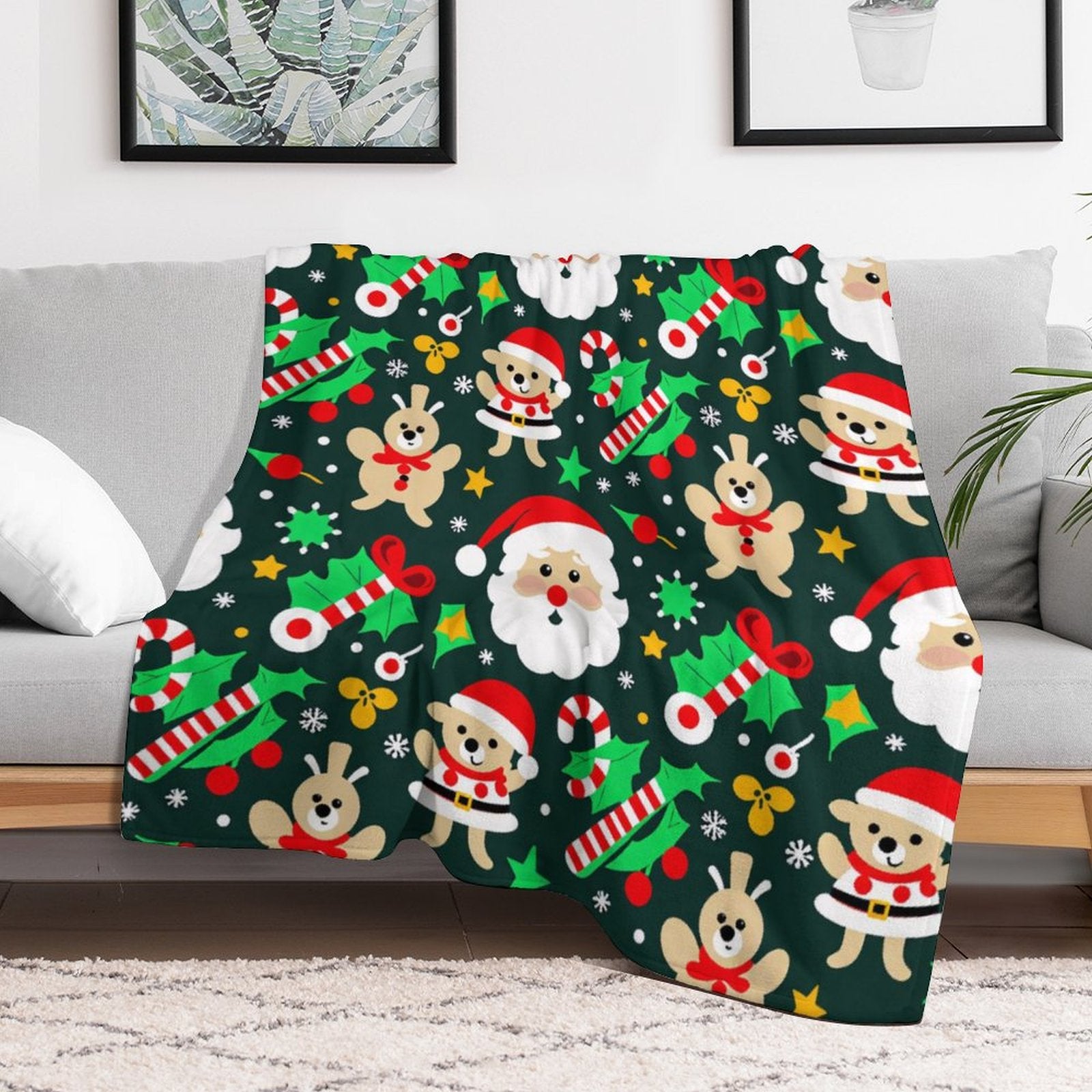 Buysing Customerized Personalized Blanket Custom Valentine's Day Gift for Mom Dad Girlfriend Boyfriend Wife Husband-
Christmas Gift Santa Claus Elk Green