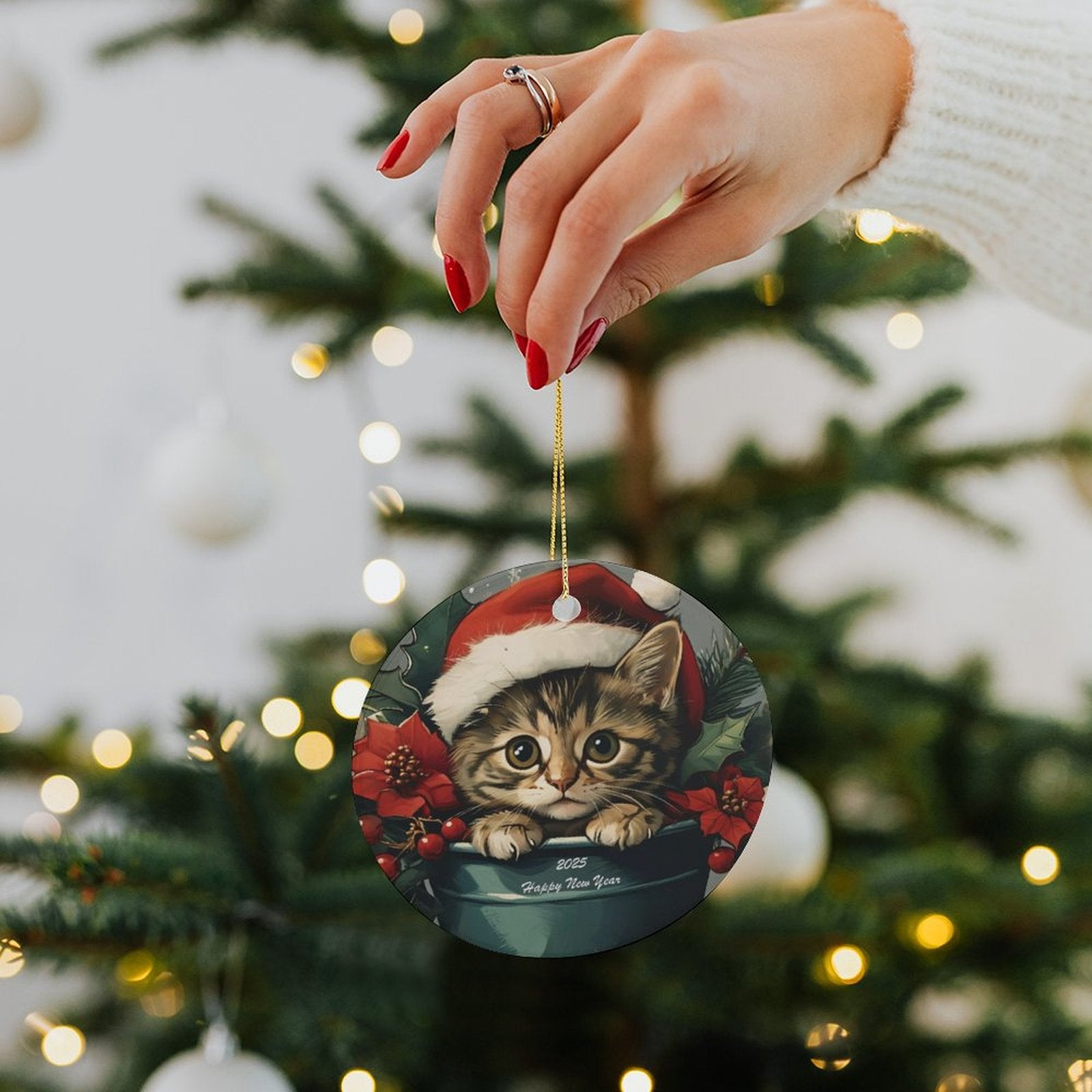 Buysing-Christmas- Merry Christmas Christmas Tree Hanging Ornaments Decorations Cat