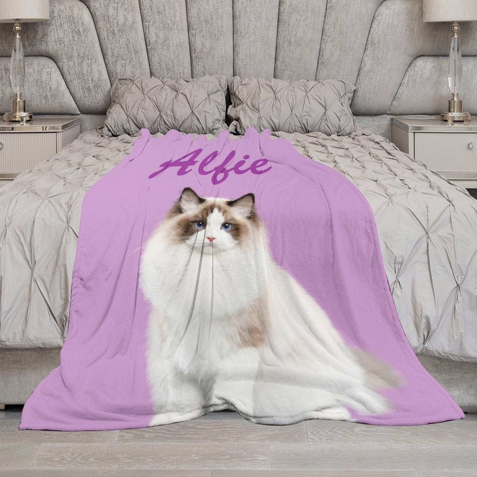 Buysing Customerized Personalized Blanket Custom Valentine's Day Gift for Mom Dad Girlfriend Boyfriend Wife Husband-
Purple (cat)