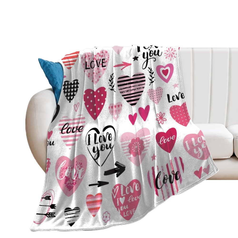 Buysing Customerized Personalized Blanket Custom Valentine's Day Gift for Mom Dad Girlfriend Boyfriend Wife Husband-heart i love you